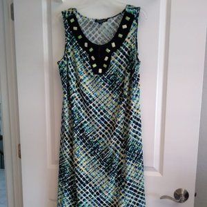VINTAGE Perceptions Sleeveless Asymmetrical Hem Retro Print Dress.